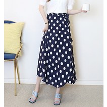 프린세스걸 후레쉬 네이비 도트 쉬폰 랩 롱 스커트/패턴 나염 면