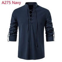 남성 코튼 린넨 셔츠 Scottish Jacobite Ghillie Kilt Shirt 남성 V 넥 레이스 업 탑 블라우스 경량 통기성 슈미즈 옴므