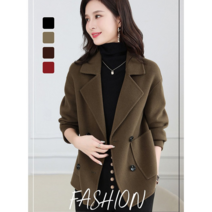 여성 캐주얼 카라 모직 자켓 숏 코트 페단 울 핸드메이드 후드 하프코트