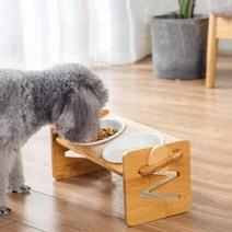 (국내당일발송/제이마켓) 1구 2구 3구 높이 조절 애견 강아지 고양이 겸용 밥그릇 도자기 식기 포함 원목 식탁, 식탁+밥그릇 포함(3구) + 다용도 행주