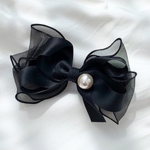 쉬폰진주리본 더블 공단 리본핀 포인트 핸드메이드헤어핀 고급핀