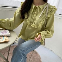 프릴 디테일 카라 스트랩 리본 블라우스 페미닌 면접