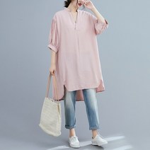 토파즈 WP0189 여자 여름 고퀄 린넨 마 쉬폰 면혼방 반팔 롱 미디 블라우스 티셔츠 남방 데일리룩