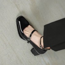 청키힐 하이힐 구두 여자 메리 제인 스타일 낮은 굽 라운드 발가락 단색 파티 신발