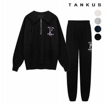탱커스 여성 반집업 기모 후드티 밴딩 조거팬츠 세트