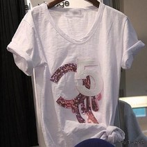 S4873/화려하고 시원한 스팽글장식 깔끔 화이트티셔츠