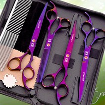 강아지 미용가위세트 애견가위 커브가위 틴닝 숱, 17 레인보우7.5인치