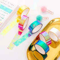 갓샵 홀로그램 마스킹테이프 6color [GODSHOP 반짝이 디자인 데코 마테 컬러 테이프 다꾸용품], 핑크