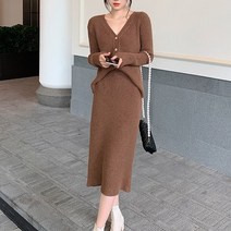 잇츠스타일 여성 데일리 브이넥 모던 심플룩 가디건 스커트 투피스 세트