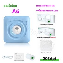 사진인화기 가정용프린터기 핸드폰사진인화기Peripage-지널 A6 203dpi HD 감열식 포토 프린터 미니 포켓, 20 Blue 6 Paper Case