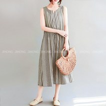 지홍 JIHONG 여름 민소매 롱원피스 루즈핏 나시원피스 면마 린넨