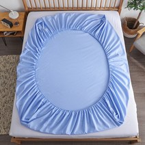 탄성 밴드가 있는 부드러운 100 면 장착 시트 싱글 더블 킹 퀸 침대용 미끄럼 방지 조절 매트리스 커버 160180200, 하늘색, 90x200x15cm