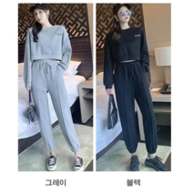 엣지몰 여성 크롭상의 + 밴딩바지 트레이닝 세트