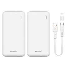 스피디 슬림 듀얼 보조배터리 10000mAh 2개 C타입 숏케이블+8핀 젠더 포함, 화이트, SPE-2PCPPB100A
