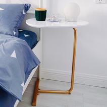 타원형 미니 골드 커피 이동식 소파 코너 및 사이드 테이블 침대 옆 독서 다용도, 【목판】화이트 【철골】골든