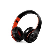 블루투스 MP3 레트로 감성 헤드폰 블루투스 헤드셋 이어폰 무선 헤드폰 스테레오 접이식 스포츠 이어폰 마이크 헤드셋 핸즈프리 mp3 플레이어, Black Orange
