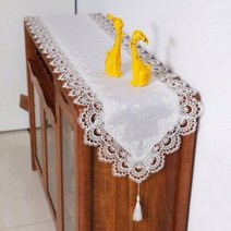 SKANDSALO 테이블 플래그 긴서랍 커피테이블 식탁 천패브릭 커버, 테이블 플래그 : 40 x 145cm, 화이트 레이스 (페넌트)