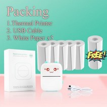 휴대용프린터기 왕 휴대용 미니 무선 감열식 프린터 블루투스 연결 휴대 전화 포켓 노트 가정 및 사무실용 선물 안드로이드 IOS 베스트, [01] Blue 5 Paper, 01 Blue 5 Paper