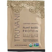 트루바니 식물 기반 USDA 인증 유기농 단백질 파우더 바닐라 20.9oz(1pk 20인분), 초콜릿 땅콩 버터, 1인분(1팩)