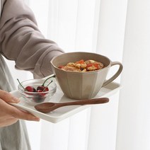 내추럴 크래프트 카페 머그컵 2size 커피 라떼 예쁜 수입 머그잔 시리얼 스프 컵, 스프컵 420ml(브라운)