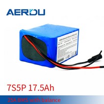 aerdu 7s5p 24v 17.5ah 스쿠터 배터리 18650 리튬 이온 배터리 팩 전기 스쿠터 스케이트 보드 자전거 ebike 와트 25a bms 포함, 없음