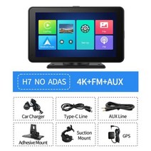 카플레이모니터 7 인치 4K 자동차 DVR 카플레이 무선 유선 안드로이드 오토 ADAS 대시보드 와이파이 블루투스 AUX 대시캠 GPS 후방 카메라 동영상 레코더 Android, ADAS NO GPS+NO
