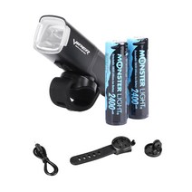 몬스터라이트 바이퍼 충전식 자전거라이트 전조등 C타입충전 배터리2개 가민마운트거치 고프로거치대포함, 바이퍼단품, 2개