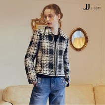 JJ지고트 울 체크 집업 칼라 크롭 재킷 GM2P0JK21