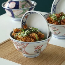 히미츠 텐동 그릇세트 7종 일본 가정식 뚜껑있는 돈부리 규동 덮밥 라면 밥 국 도자기, 레드 대