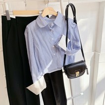 보블리에 / 어깨패드 크롭 배색 스트라이프 셔츠