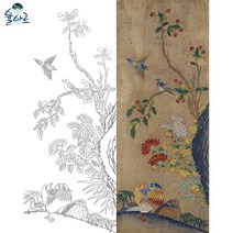 화조도 5 민화 그리기 도안 본그림 컬러링북, 고급 닥순지, 중형