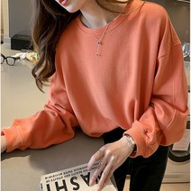 새로운 여성용 플러스 사이즈 봄과 가을 배꼽 커버 바닥 셔츠 여성용 짧은 느슨한 스웨터 후드 없음 트렌디 한 면화 탑