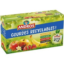 프랑스직구 ANDROS - 과일 컴포트 - 용 가능한 박 - 라이트닝 - 사과 + 사과 + 사과 / 바닐라 + 사과 / 딸기 + 사과 / 바나나 맛 - 어린이 및 아기 간식용 아이디얼 - 12배(12x90g), 수량, 상세참조