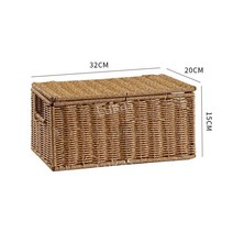 왕골 수납함 라탄 바구니 손잡이 특대형 대형 정리함, 라이트 커피 색상 32x20x15cm
