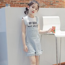 키즈 주니어 여아 썸머 라이트청 멜빵반바지