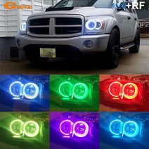 자동차라이트 닷지 ram 1500 2500 3500 dr dh dc dm rf 원격 블루투스 앱 울트라 브 멀티 컬러 rgb led 천사 눈 헤일로 링 키트, 페이스리프트 전