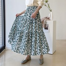 데일리앤 모나카 여성 밴딩 플레어 캉캉 쉬폰 플라워 롱 스커트