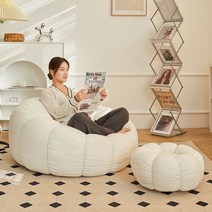 푹신한 쇼파 거실 고급 게으른 소파 MUJI 리클라이닝 및 수면 레저 의자 인터넷 연예인 다다미 침실 싱글 호박 작은, [01] 리치 우먼 버전 오프화이트 램스울, [01] 10x10cm