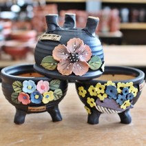 S136 흑바탕 컬러꽃 다육화분 2호(임의배송) 수제 인테리어 화분 토분