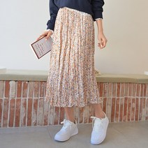 데일리앤 토모카 플라워 주름 플리츠 밴딩 롱스커트