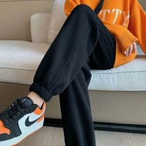 Ogfaour 블랙 트레이닝 바지 여 와이드 발목 2022 봄가을 배기핏 날씬해 보이는 순면 캐주얼 바지 W921