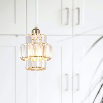 오로라 1등 이중 크리스탈 LED 펜던트 카페식탁조명, LED 8W 콘램프 전구색(노란빛)