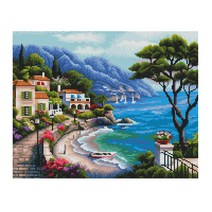 Sparkle 프레임 타입 캔버스 원형 보석십자수 DIY 키트 50 x 40cm, 1개, 로맨틱한 바다