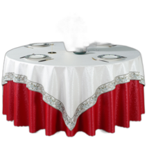 뉴 중국식 원탁포 방수방유 세탁면제 식탁매트 호텔레스토랑 원형원탁 테이블매트 식탁보 도매80759, 만년청은백방(레이스)+상운중국홍원, 지름 1.2원탁 사용【260cm 원】