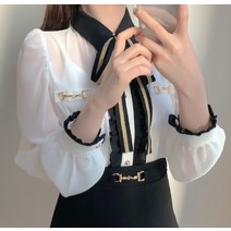 블라우스쇼핑몰 봄블라우스 가을용 우아한 긴팔 셔츠 블라우스 나비 넥타이 대비 색상 OL 상의