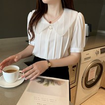 패션블라우스 실크블라우스 여성 여름 스타일리쉬 화이트셔츠 플랫카라 와이셔츠 상의 반팔셔츠 3600300564
