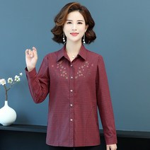 여성체크셔츠 엄마 가을옷 중년 위 긴 소매 4 왠지 중노년층 봄가을 와이셔츠 2784458764