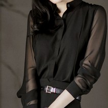 자칠 price 여성 긴 소매 쉬폰 블라우스 루즈