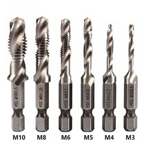 나사탭 태핑세트 드릴탭 M3 M4 M5 M6 M8 M10 HSS CO/M35 탭 드릴 비트 육각 섕크 티타늄 도금 HSS 나사 나, [20] 6Pcs Silver