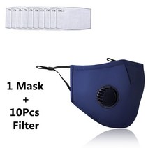 스포츠 마스크 조절 가능한 재사용 가능한 야외 남성 여성 PM2.5 호흡기 페이스 마스크, 블루 +10 필터